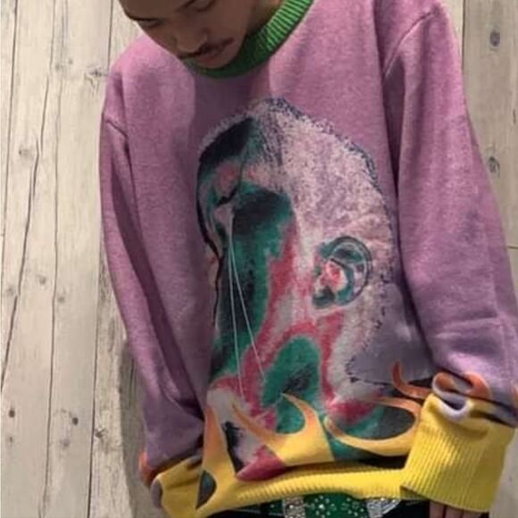 Men's Cease Desist Tears of son knit long-sleeve multicolor wool blend sweater L - Picture 4 of 13